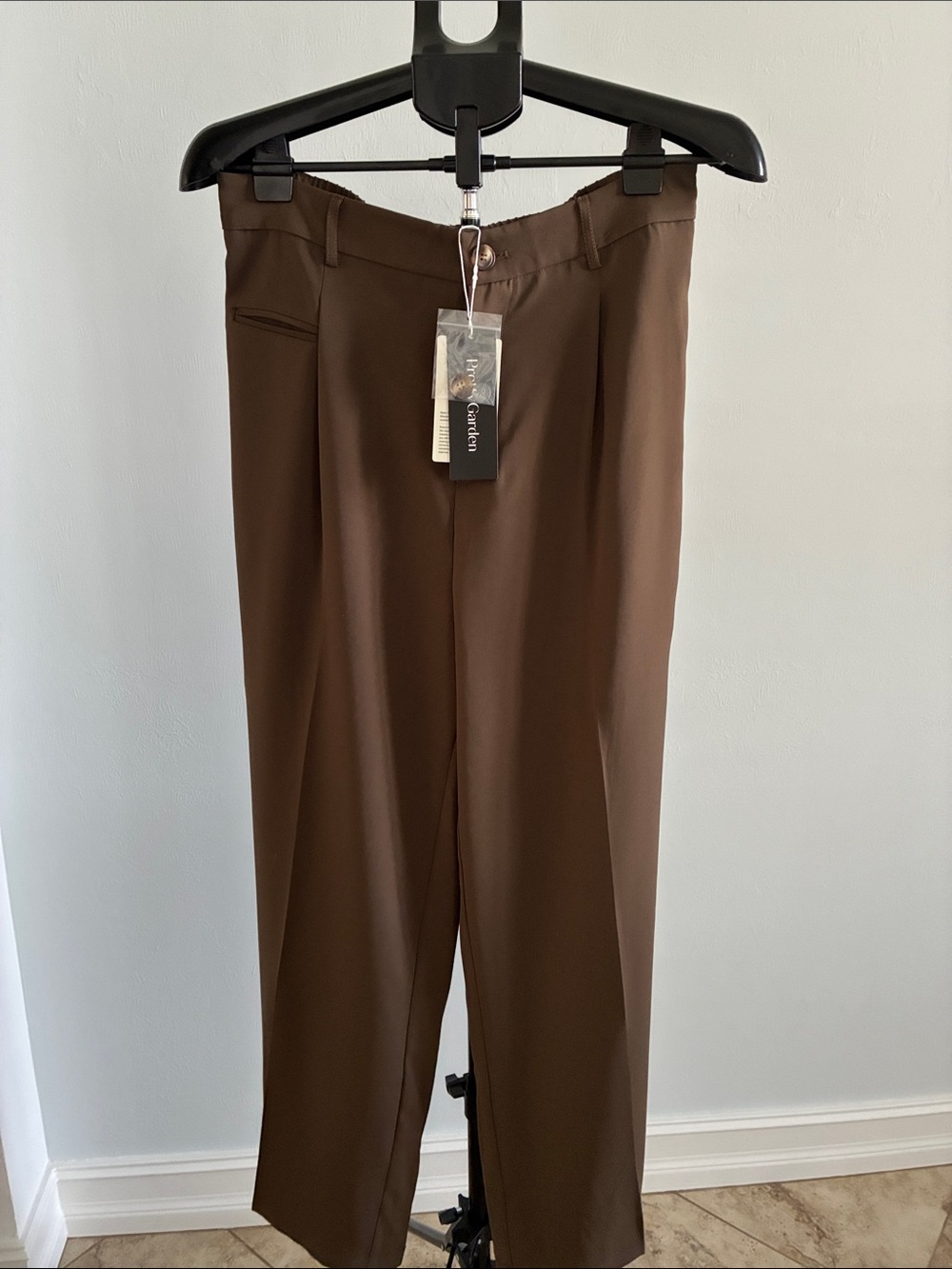 PrettyGarden Ladies Brown Wide Leg Trousers Dress Pants- Large